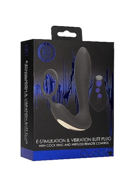 Ouch! E-stim & Vibration Butt Plug with Remote Black - Image 2