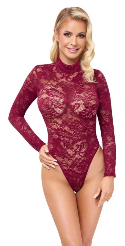 Cottelli - průhledné krajkové body bordó - L