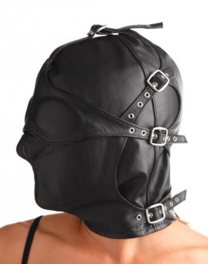 BDSM maska z kůže s odnímatelným zatemňovačem a tlamou ve stylu Strict Leather - Image 2